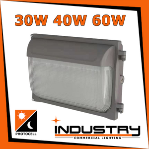 30W / 40W / 60W Power and Color Selectable Low Profile Wall Pack with Photocell
